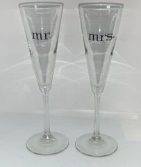 Mr and Mrs Red Heart Toasting Champagne Flutes Minimalist 4 oz. 9.75 inch