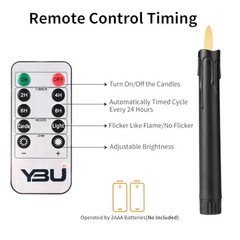 YBU Flameless Taper Candles with Remote 7 Inches Led Candle Sticks with Black