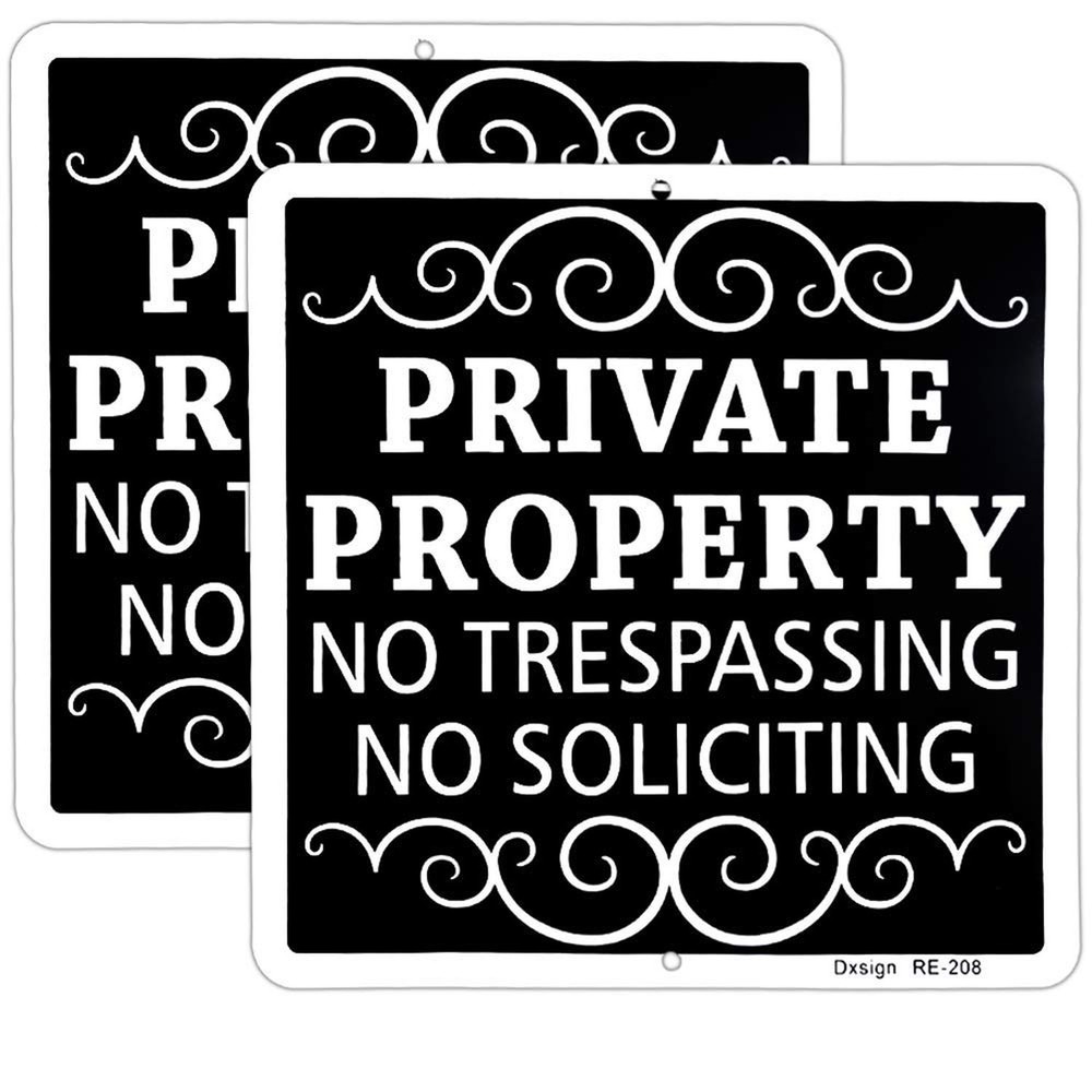 2-Pack Private Property No Trespassing No Soliciting Aluminum Signs – 9×9 Inc…