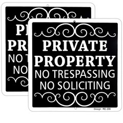 2-Pack Private Property No Trespassing No Soliciting Aluminum Signs – 9×9 Inc…