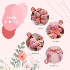 Crochet Flower Bouquet – Hand-Knitted Tulip Faux Flowers with Gift Bag & Pink