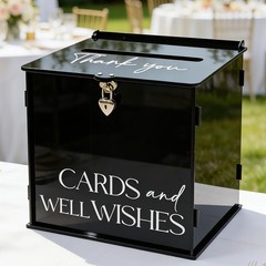 Black Acrylic Card Box Lock Slot Gothic Wedding Reception Money Envelope