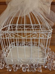 Bird Cage Wedding Card Gift Box White Metal Hinged Top Bow 84 Plastic Scatter…