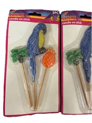 Set Of 4 —3 PC Candle Sticks Luau Party Decor New In Box Palm Parrot Pineapple