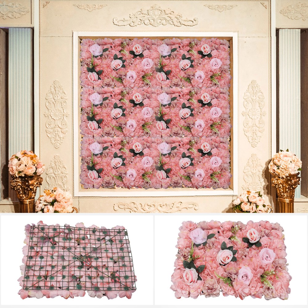 Artificial Flower Wall Panels Backdrop Décor 12-Pcs for Wedding Party, 24″X16″