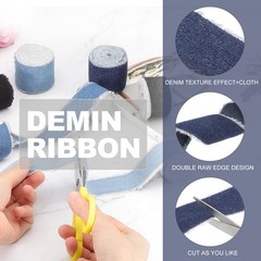 For Uxcell Denim Ribbon, 6 Rolls 1.5»×2 Yard Frayed Fringe, Dark Blue