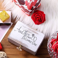 Wedding Ring Bearer Box and The Two Become One Mr. and Mrs. Diamond Ring White