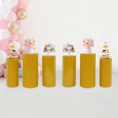 6Pcs Cylinder Pedestal Stands, Metal Display Stands For Wedding Birthday Decor
