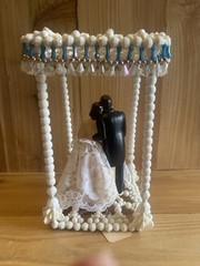 Hand Beaded Vintage Wedding Cake Topper Wilton Bride And Groom White Blue