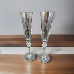Gorham Amore Hearts Toasting Champagne Flute Glasses Pair Wedding Valentine Day