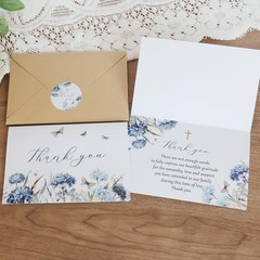 25 Pcs Funeral Thank You Cards with Envelopes, 4×6 In Watercolor Blue Flowe
