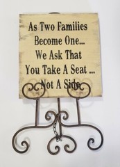 SET 10½x11 Rustic Wood Wedding Seating Ceremony Sign & Ornate Scroll Easel Stand