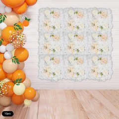 12PCS White Silk Artificial Flower Wall Panels Backdrop With 100 Cable Ties