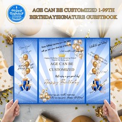 Blue 1st-99th Happy Birthday Party Decorations 18″x12″ Birthday Guest Book fo…
