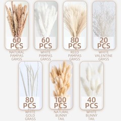 440PCS Natural Dried Pampas Grass Boho Home Decor Bouquet Phragmites Dried Fl…