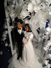 New Vintage Dark skin Bride & Groom chapel arch Wedding Cake Top, #325