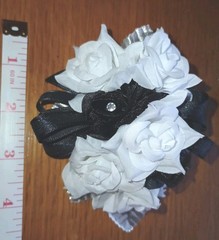 NEW 4.5″ Artificial White Rose Wrist Corsage W/Black Bow, Tulle Rhinestone