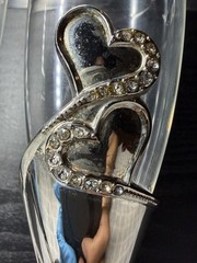 Wedding Champagne Glass Set Of 2 Silver Toasting Flute Glasses Rhinestone Heart