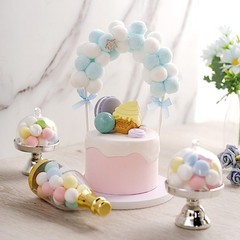 6″ x 11″ BLUE WHITE Cotton Balls Arch Cake Topper Wedding Party Home Decorations