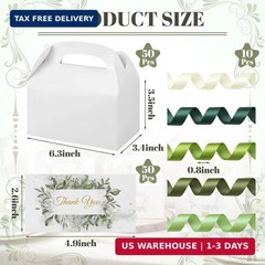 Gueevin 50 Set Wedding Thank You Boxes with Handles Ribbon Label 6×3.4×3.5» Gab