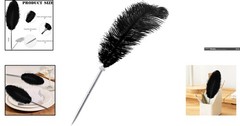 Elegant Black Feather Ballpoint Pen for Wedding Signing – Lightweight & Stylish