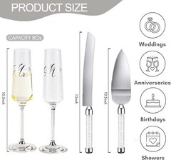 Wedding Cake Knife and Server Set, Mr and Champagne Flutes with Wedding Cake