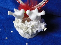 New Petite 40TH Wedding Anniversary Caketopper with love Birds & Gold Rings #22