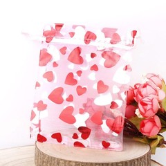 25pcs Organza Gift Bags Red Love Heart Drawstring Pouches Wedding Valentine