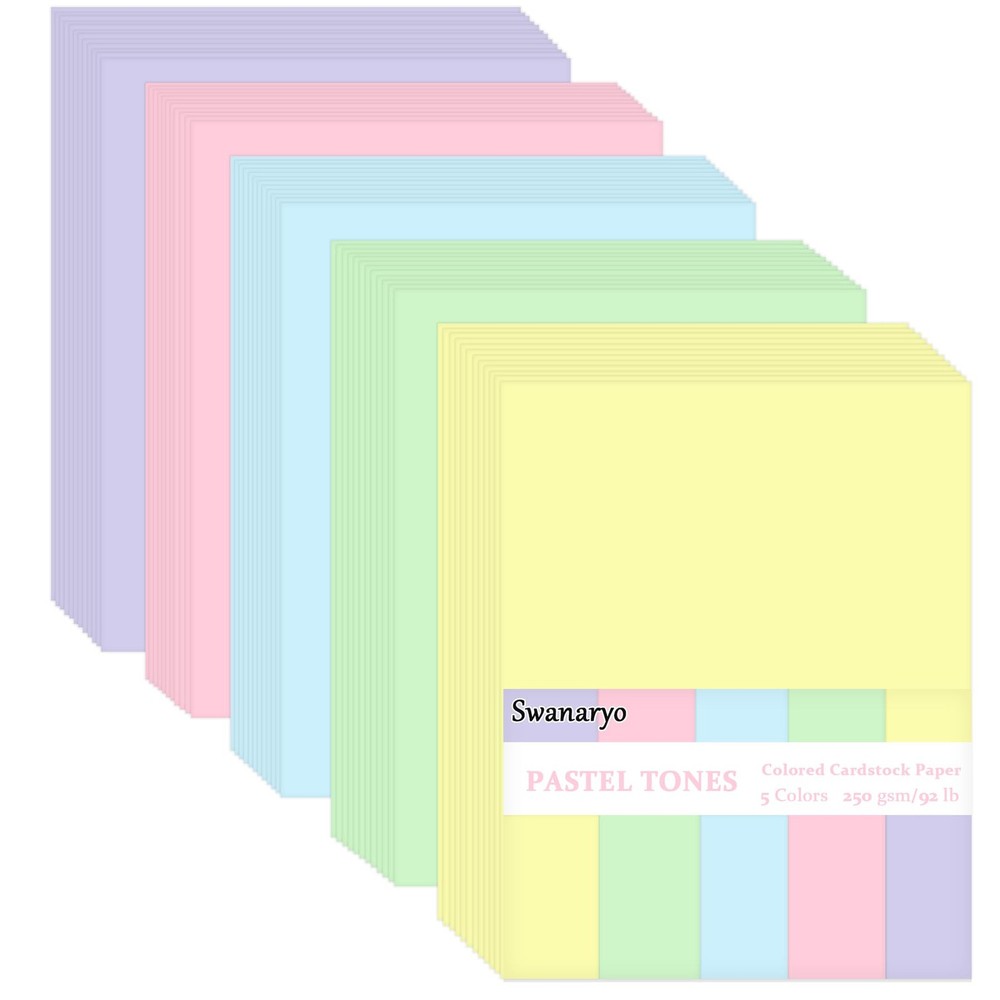 100 Sheets Pastel Cardstock Thick Paper, 5 Colors 8.3 x 11.7 inches,