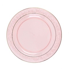 7.5″ Blush Round Plates Hammered Rose Gold Trim Wedding Disposable Tableware