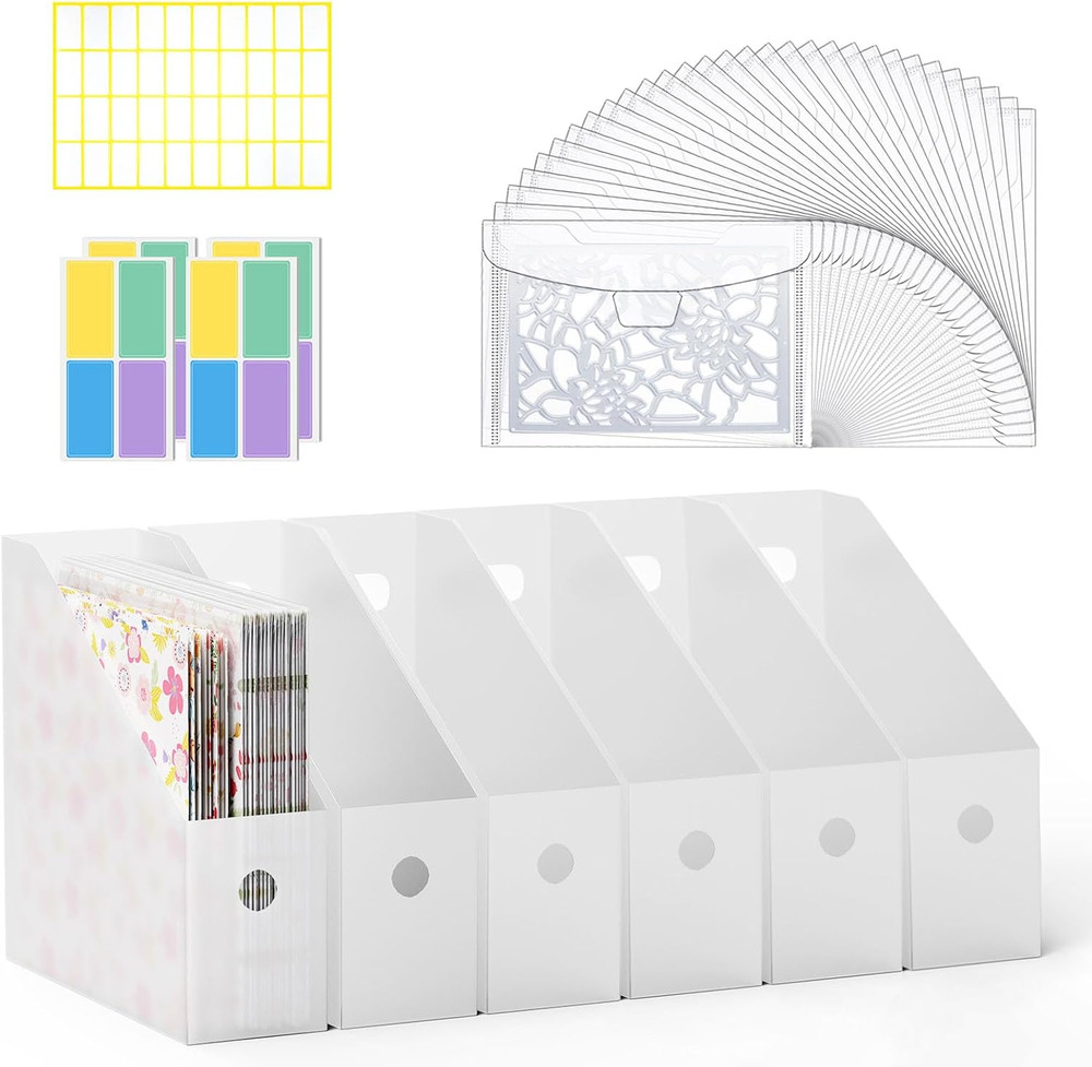 6PCS Scrapbook Paper Storage and 30 Pieces 7X5 Inches Clear Stamp & Die Plastic