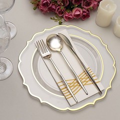 10 CLEAR 10.5″ Round Plastic Dinner Plates GOLD Scalloped Rim Events Wedding