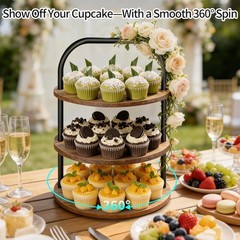 Large Wooden Cupcake Stand Set – 360° Rotating and Durable for Parties