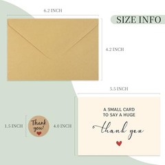 25 Pack 350GSM, Thank You Cards with Envelopes & Matching Stickers, Thank You