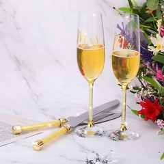 Wedding Knife and Server, Crystal Glasses Engraved Mr & Mrs, Cake Cutting Set