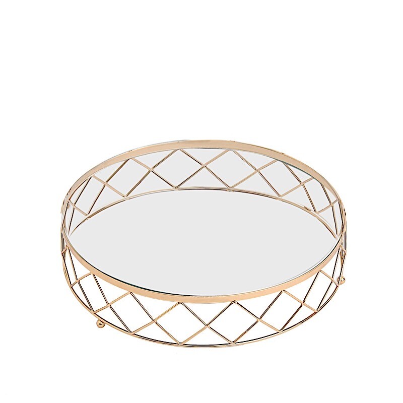 16″ Gold Clear Round Metal Glass Geometric Cake Stand Wedding Party Decorations