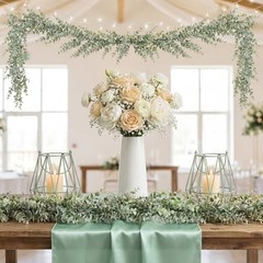 12 Sets Cheesecloth Table Runner 108×12 Inch with Artificial Sage Green