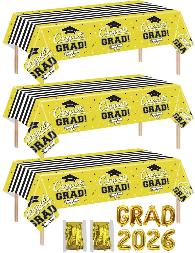 7-Pack Graduation Party Decorations Set, 3 54×108 inches, Yellow
