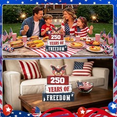 4 Pcs 250th Anniversary Patriotic 4th of July Wooden Tiered Tray Decor, White