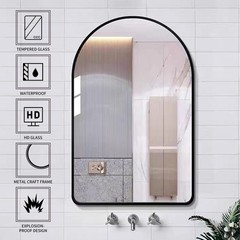Black Metal Frame Bathroom Arch Mirror for Over Sink, 26×38 Inch Rounded Arch…