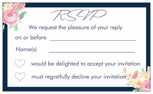 50 x WHITE RSVP CARDS wedding invitations reply response navy blue pink floral