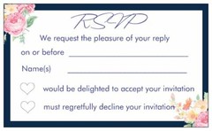 50 x WHITE RSVP CARDS wedding invitations reply response navy blue pink floral