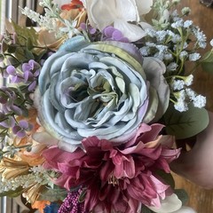 Beautiful Bridal Wedding Bouquet Budget Handmade Faux Floral Blue Orange Purple