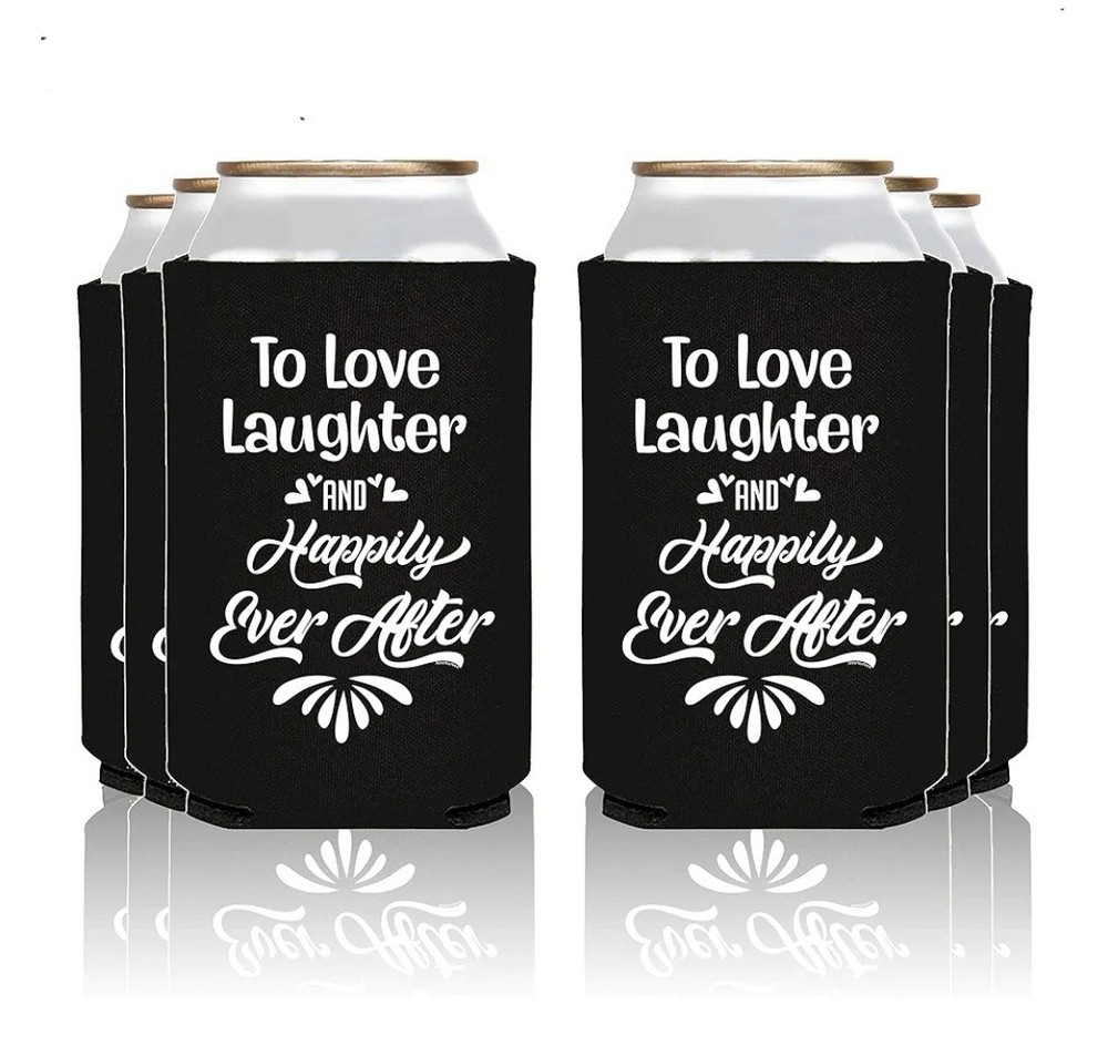 12 Pcs To Love Laughter And Happily Ever After Insulated Can Coolers. Wedding