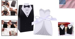 Elegant 100 Pack Wedding Favor Boxes – Tuxedo & Dress Design, White & Black