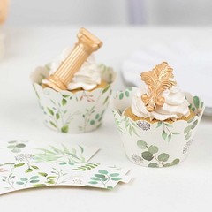 25 White Green Eucalyptus Leaves Print Cupcake Liners Muffin Wrappers Events