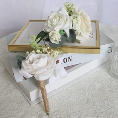 Rinlong Corsage and Boutonniere Set White Rose Corsages Wristlet Groom Flower…