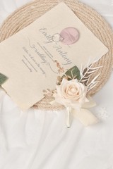 Champagne Rose Wrist Corsage Wristlet Band Bracelet and Men Boutonniere Set f…