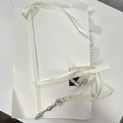 Handmade White Wedding Guest Book Art Deco Style Feather & Rhinestone Ribbon