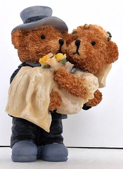 Teddy Bear Wedding Couple Figurine 4 in Tall Carrying Her Over the Threshold